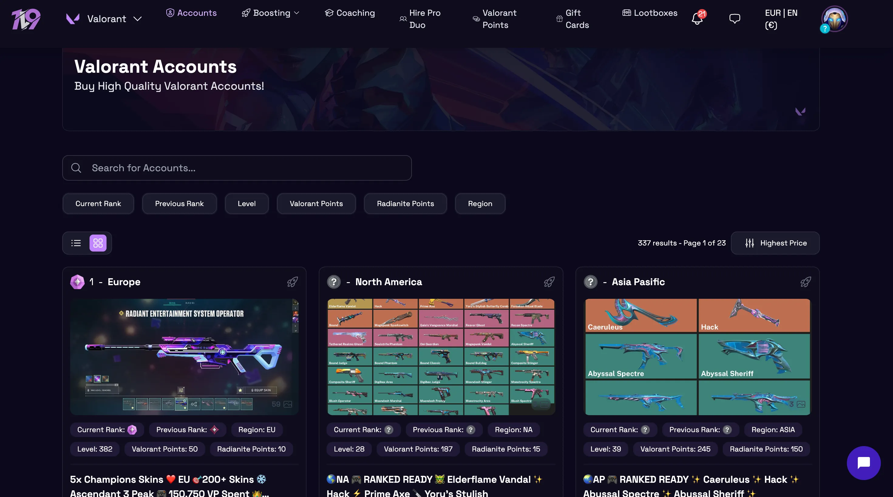 where to buy radiant accounts